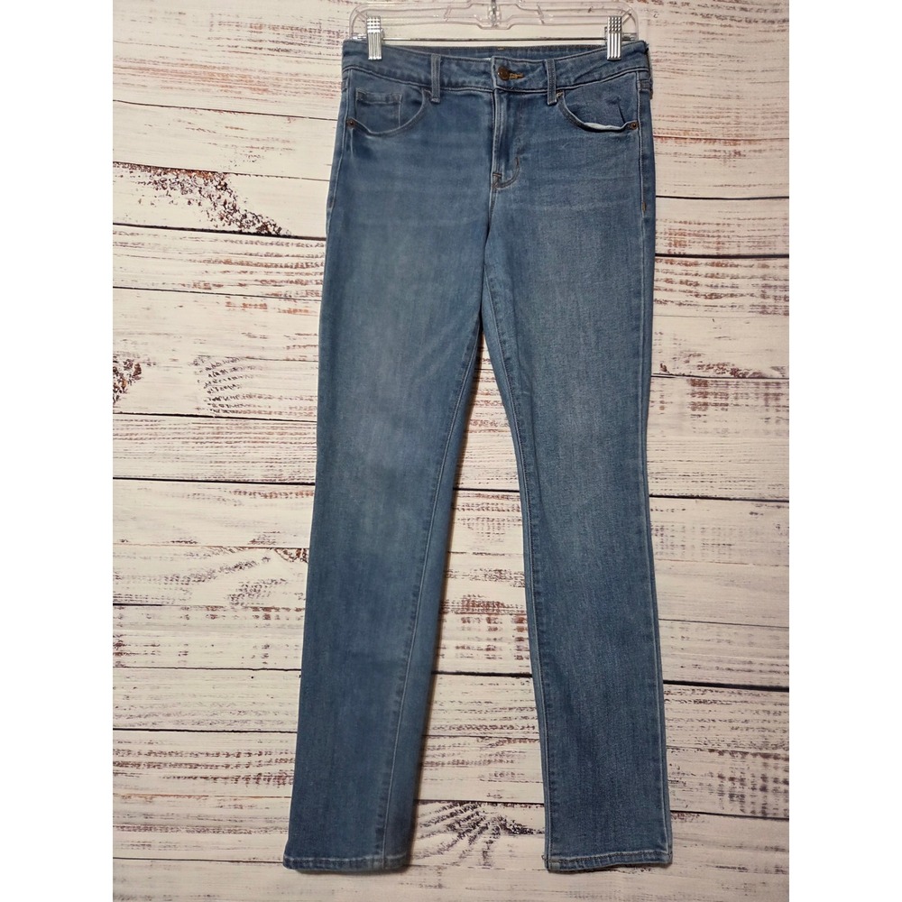 Old Navy Power Straight Jeans Womens 6 Medium Wash Blue Denim Mid Rise Stretch